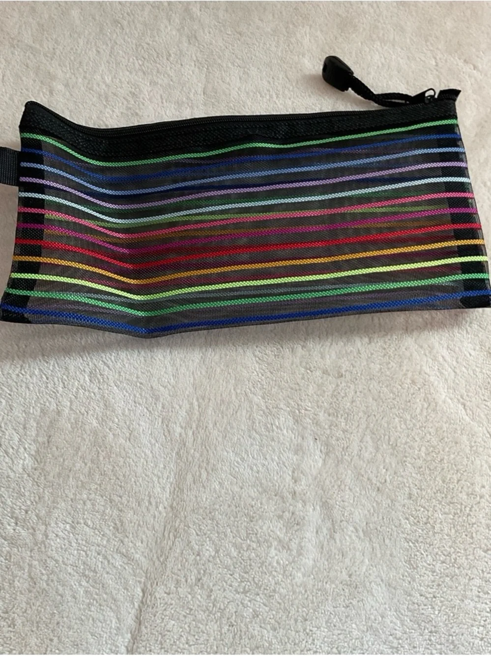Multi-Stripe Cosmetic Pouch - Black with Rainbow Stripes